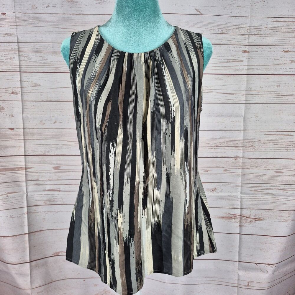 Banana Republic Top Women's Size Medium Gray Black Stripe Blouse Career Office